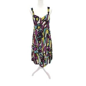 Anthropologie Tabitha Floral Abstract Midi Dress Size 0 Artsy Feminine